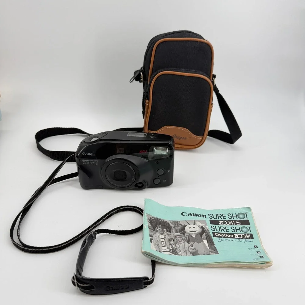 Canon Sure Shot Zoom-S Point & Shoot 35mm Film Camera + Manual + Carrying Case
